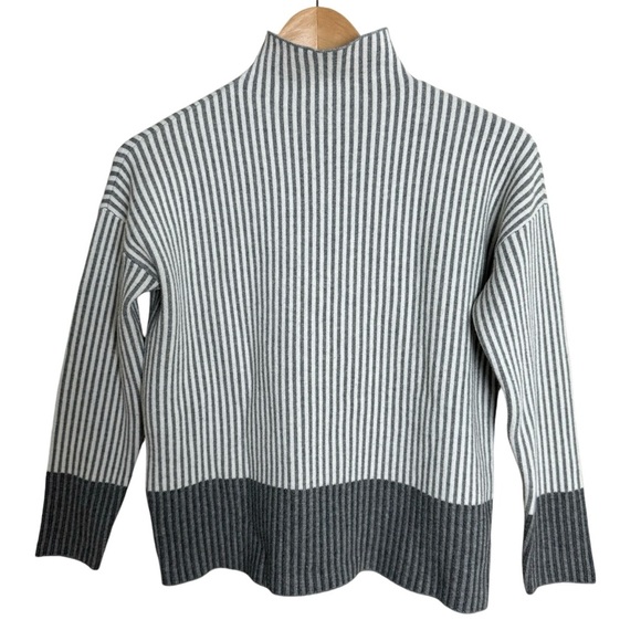 Rachel Zoe Sweater Womens Size XS Mock High Neck Gray Stripe Colorblock Grey - Picture 1 of 8